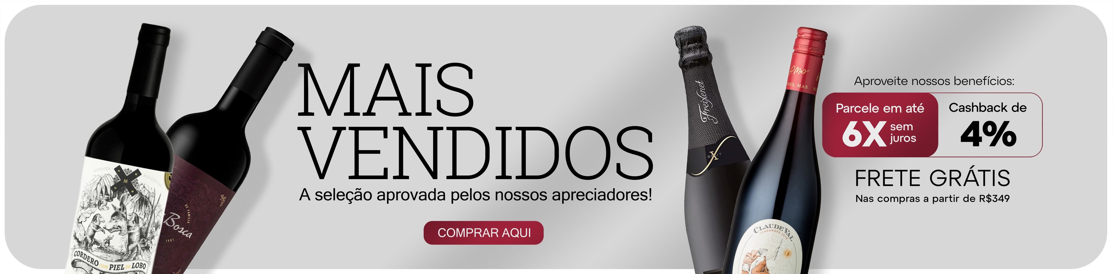 Banner dos vinhos mais vendidos da Cia do Vinho, seleção aprovada pelos apreciadores